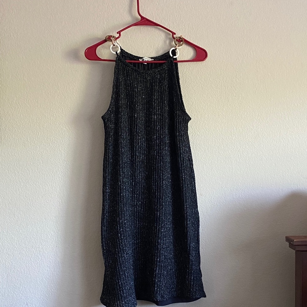 Black Sparkle Knit Halter Dress